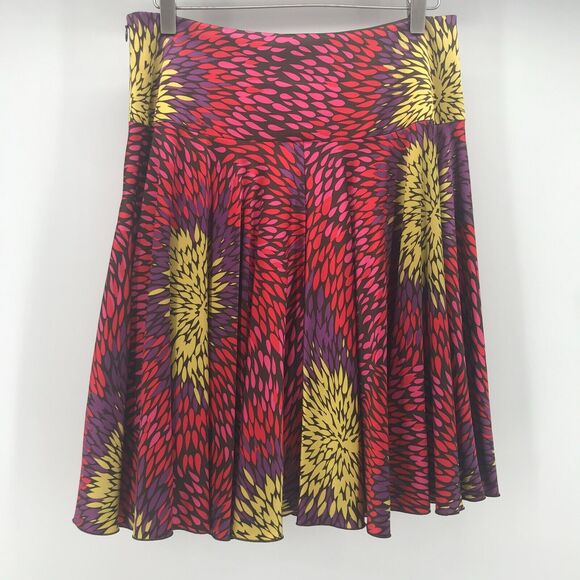 Trina Turk Skirt Womens 4 Multicolor Silk Spandex Abstract Floral Circle Skater - Picture 3 of 9